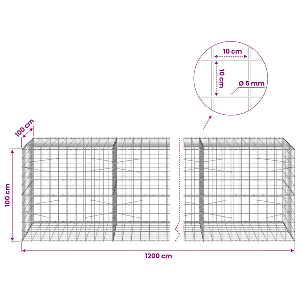 Gabion 5 mm langasta ja 10x10 cm verkosta 1200x100x100 cm