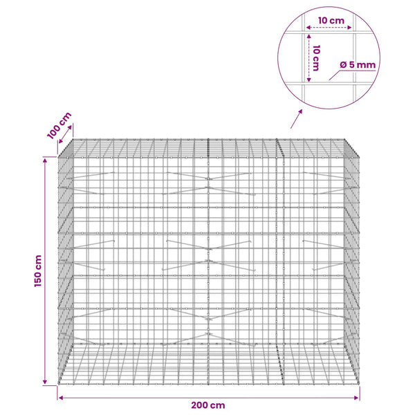 Gabion 5 mm langasta ja 10x10 cm verkosta 200x100x150 cm