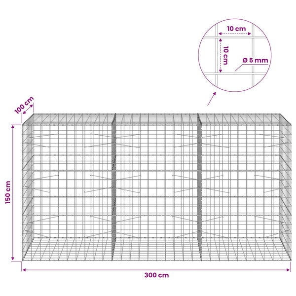 Gabion 5 mm langasta ja 10x10 cm verkosta 300x100x150 cm