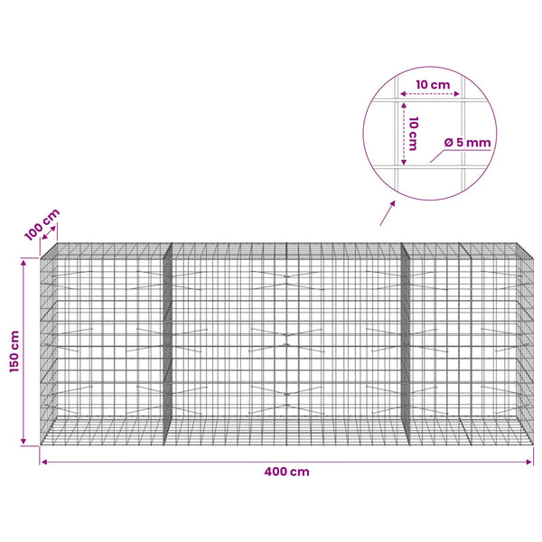 Gabion 5 mm langasta ja 10x10 cm verkosta 400x100x150 cm