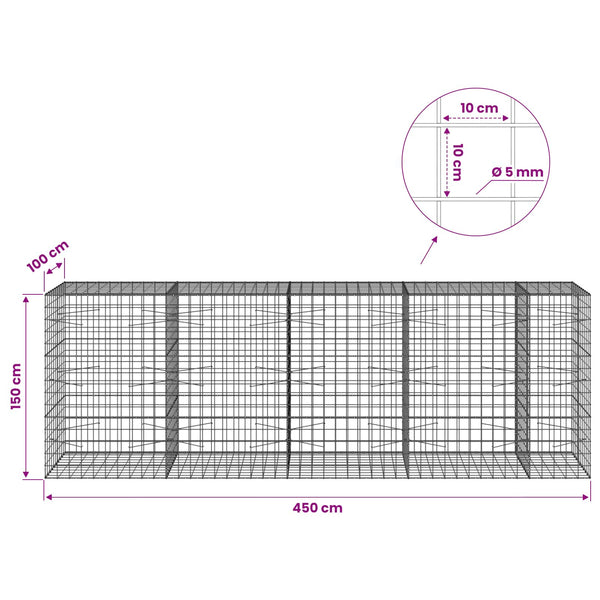 Gabion 5 mm langasta ja 10x10 cm verkosta 450x100x150 cm