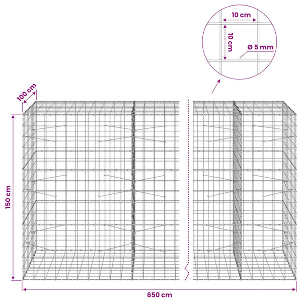 Gabion 5 mm langasta ja 10x10 cm verkosta 650x100x150 cm