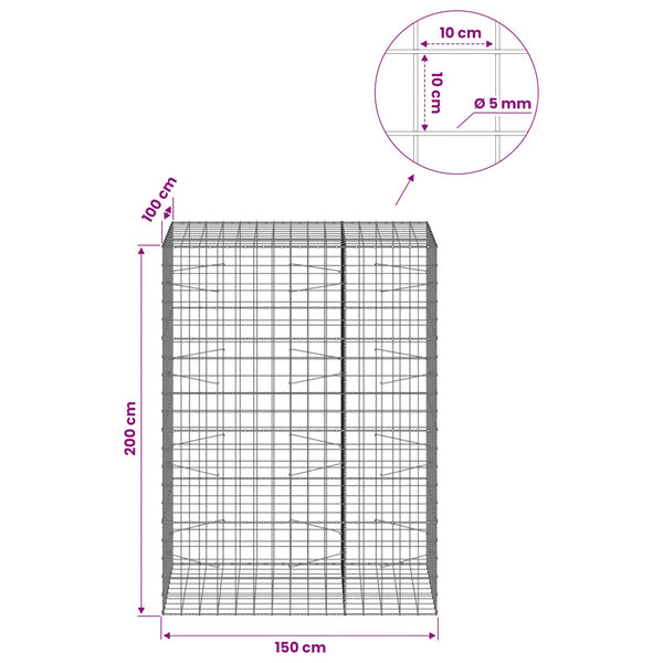 Gabion 5 mm langasta ja 10x10 cm verkosta 150x100x200 cm