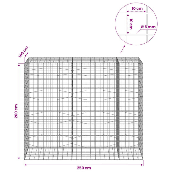 Gabion 5 mm langasta ja 10x10 cm verkosta 250x100x200 cm