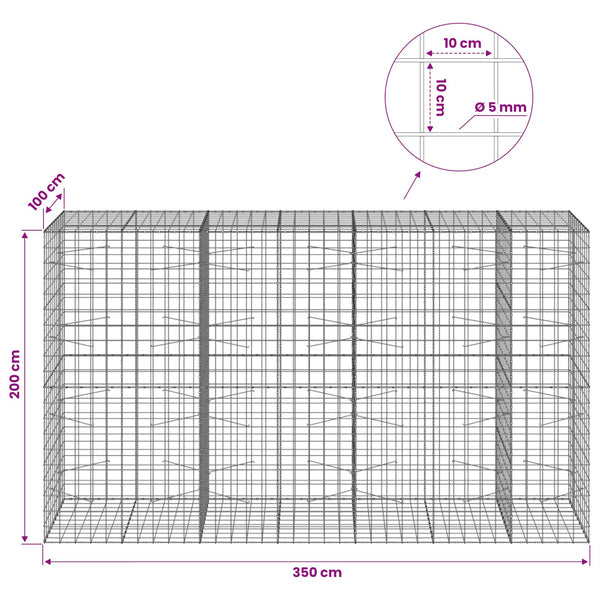 Gabion 5 mm langasta ja 10x10 cm verkosta 350x100x200 cm