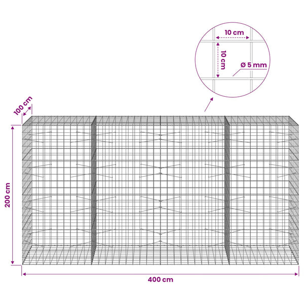 Gabion 5 mm langasta ja 10x10 cm verkosta 400x100x200 cm