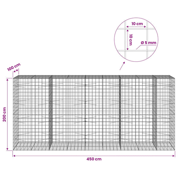 Gabion 5 mm langasta ja 10x10 cm verkosta 450x100x200 cm