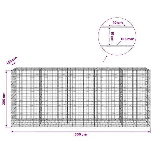 Gabion 5 mm langasta ja 10x10 cm verkosta 500x100x200 cm