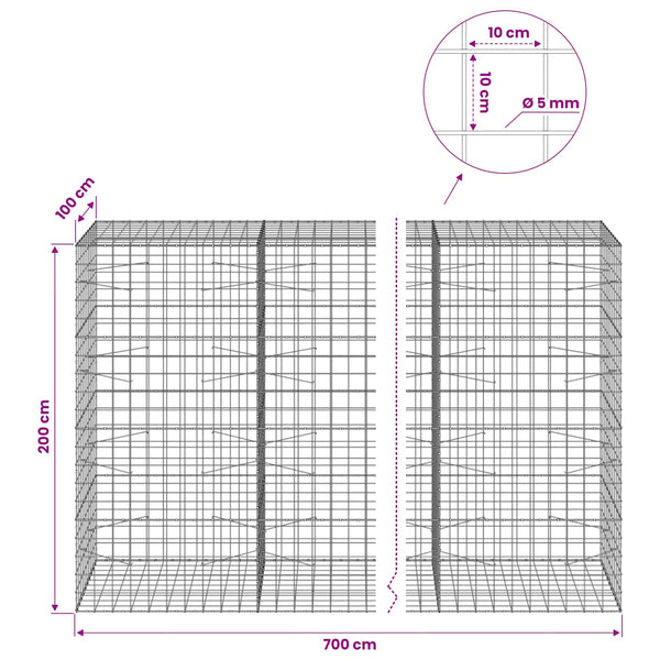 Gabion 5 mm langasta ja 10x10 cm verkosta 700x100x200 cm