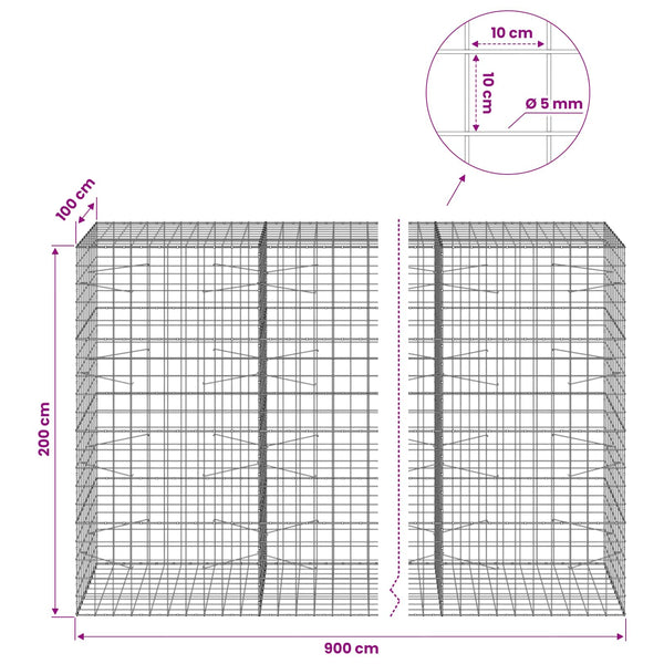Gabion 5 mm langasta ja 10x10 cm verkosta 900x100x200 cm