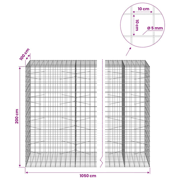 Gabion 5 mm langasta ja 10x10 cm verkosta 1050x100x200 cm