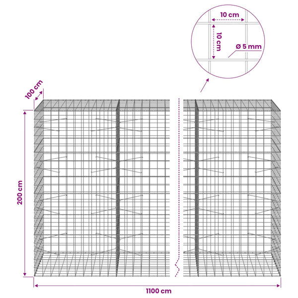 Gabion 5 mm langasta ja 10x10 cm verkosta 1100x100x200 cm
