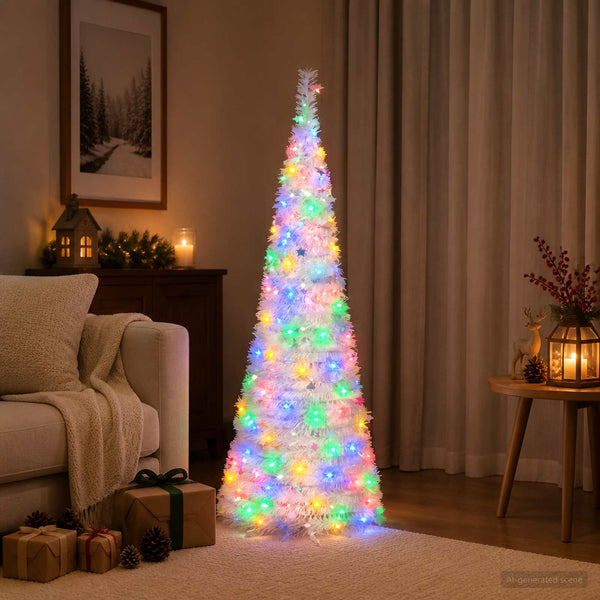 Pop-up LED-joulukuusi 120 cm 50 LEDiä PVC ja PET valkoinen