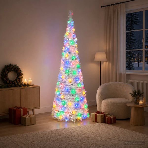 Pop-up LED-joulukuusi 210 cm 200 LEDiä PVC ja PET valkoinen