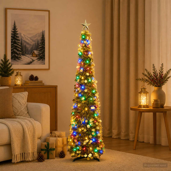 Pop-up led-joulukuusi koristetähdellä 120 cm 50 LEDiä PET Kulta