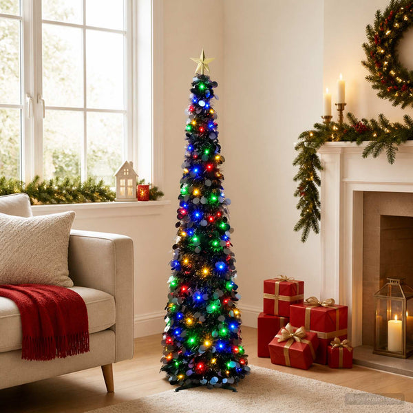 Pop-up led-joulukuusi koristetähdellä 120 cm 50 LEDiä PET Musta