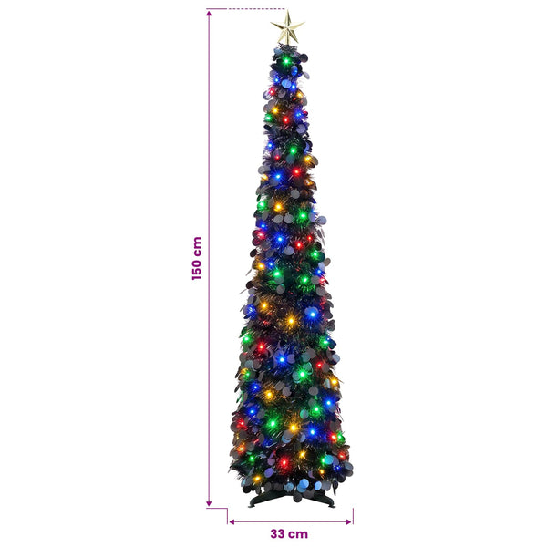 Pop-up led-joulukuusi koristetähdellä 150 cm 50 LEDiä PET Musta