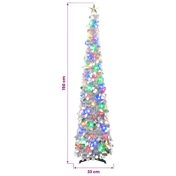 Pop-up led-joulukuusi koristetähdellä 150 cm 50 LEDiä PET Hopea