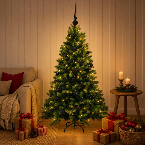 Muovinen joulukuusi koristeilla 120 cm 150 LEDiä
