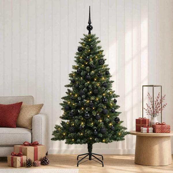 Muovinen joulukuusi koristeilla 150 cm 150 LEDiä