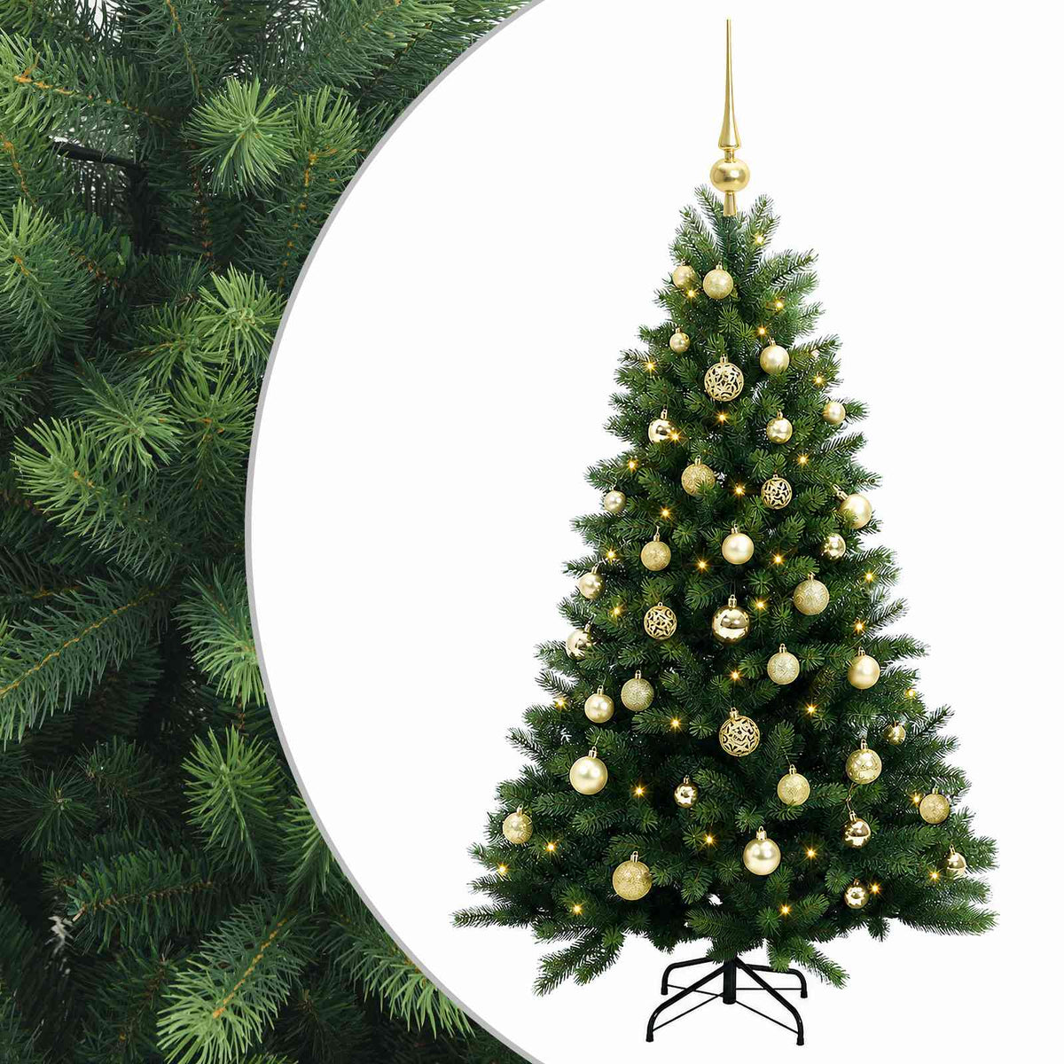 Muovinen joulukuusi koristeilla 150 cm 150 LEDiä