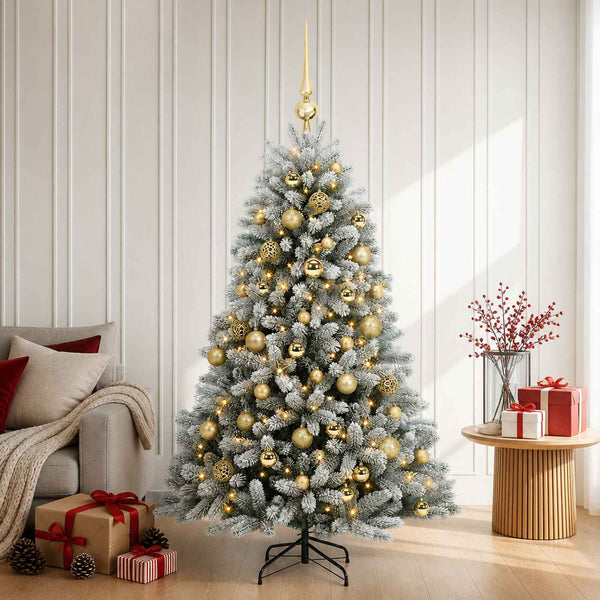 Muovinen joulukuusi koristeilla 120 cm 150 LEDiä