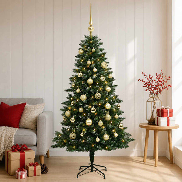 Muovinen joulukuusi koristeilla 150 cm 150 LEDiä