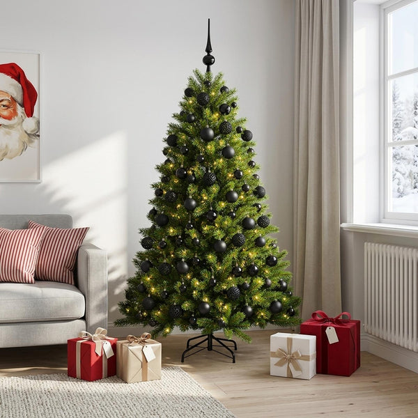 Muovinen joulukuusi koristeilla 180 cm 300 LEDiä