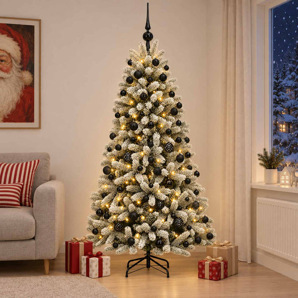 Muovinen joulukuusi koristeilla 210 cm 300 LEDiä