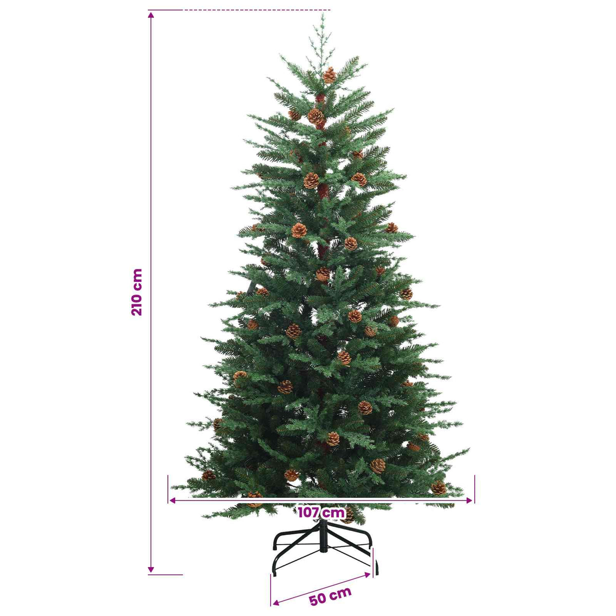 Muovinen joulukuusi koristeilla 210 cm 300 LEDiä