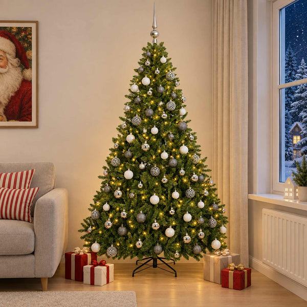 Vaaleanvihreä tekokuusi korupalloilla 300 cm 300 LEDiä