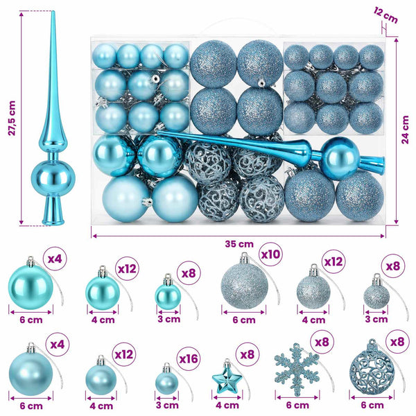 Joulupallosetti 111 kpl Turkoosi Halk. 6 cm Polystyreeni