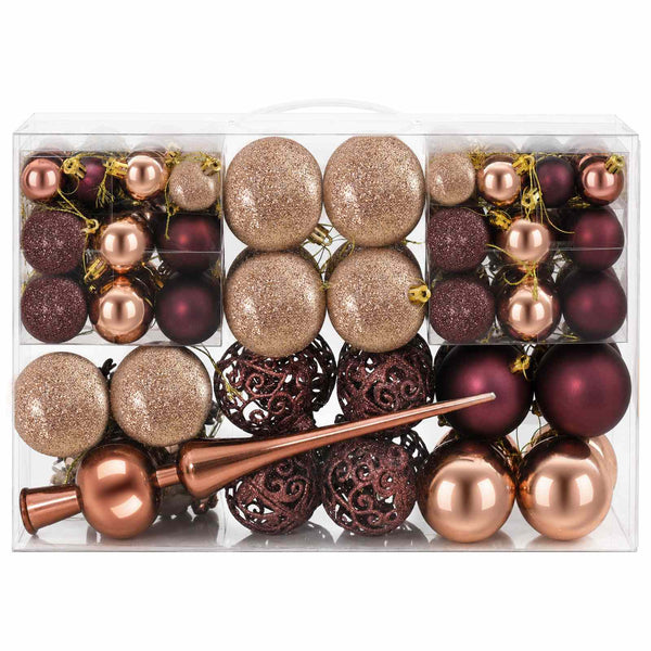 Joulupallosetti 111 kpl Samppanja ja ruskea Halk. 6 cm