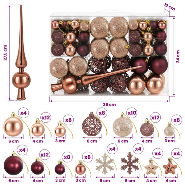Joulupallosetti 111 kpl Samppanja ja ruskea Halk. 6 cm