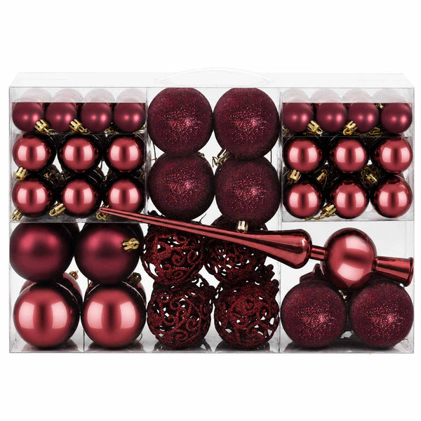 Joulupallosetti 111 kpl Viininpunainen Halk. 6 cm Polystyreeni