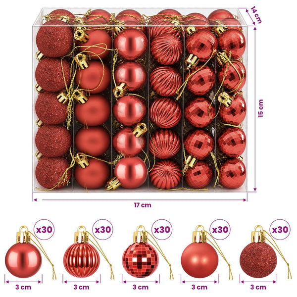 Joulupallosetti 150 kpl Punainen 3 cm Polystyreeni