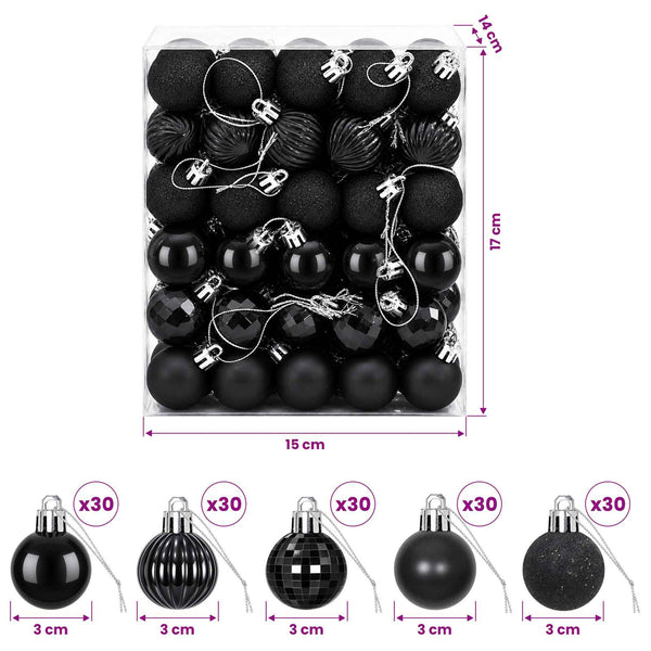 Joulupallosetti 150 kpl Musta 3 cm Polystyreeni