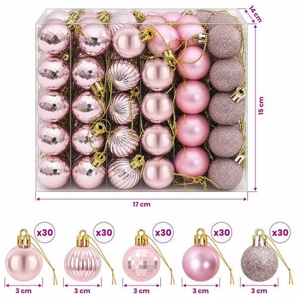 Joulupallosetti 150 kpl Vaaleanpunainen 3 cm Polystyreeni