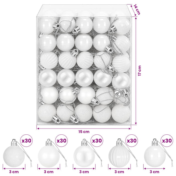Joulupallosetti 150 kpl valkoinen 3 cm Polystyreeni