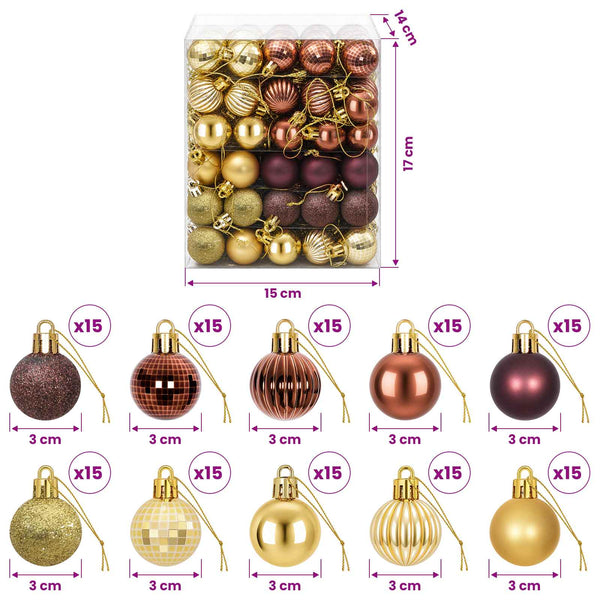 Joulupallosetti 150 kpl Ruskea ja kulta 3 cm Polystyreeni