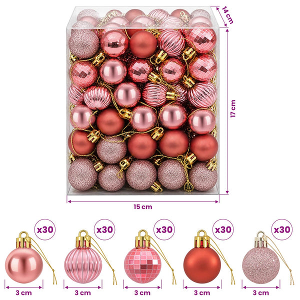 Joulupallosetti 150 kpl Pinkki ja roosa 3 cm Polystyreeni