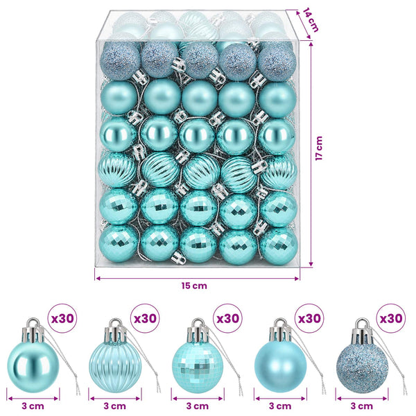Joulupallosetti 150 kpl Turkoosi 3 cm Polystyreeni