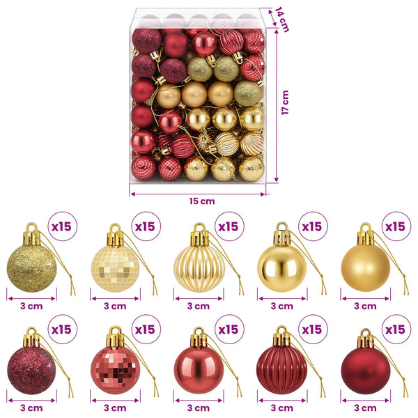 Joulupallosetti 150 kpl Kulta ja viininpunainen 3 cm