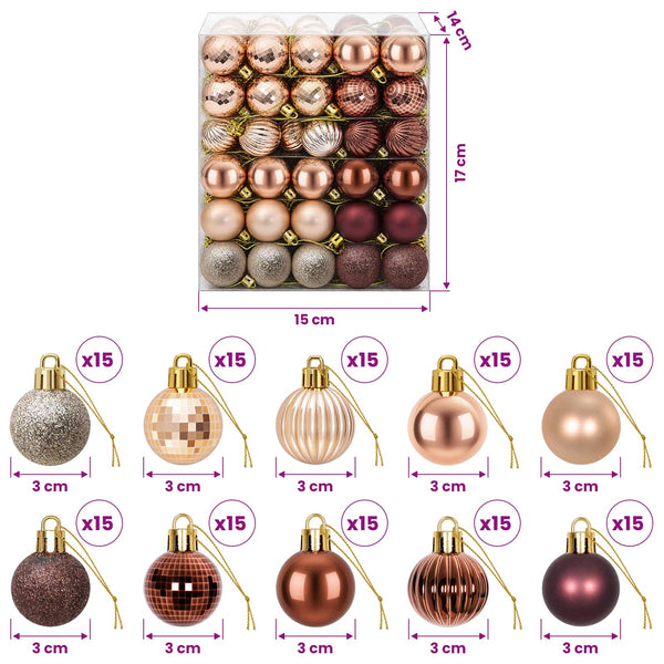 Joulupallosetti 150 kpl Samppanja ja ruskea 3 cm Polystyreeni