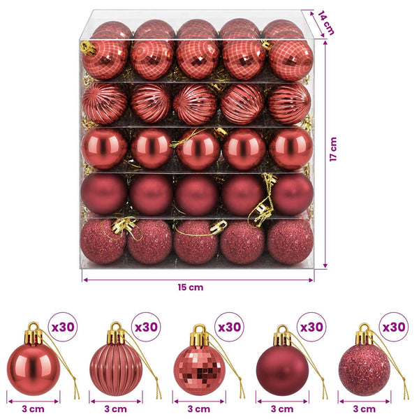 Joulupallosetti 150 kpl Viininpunainen 3 cm Polystyreeni