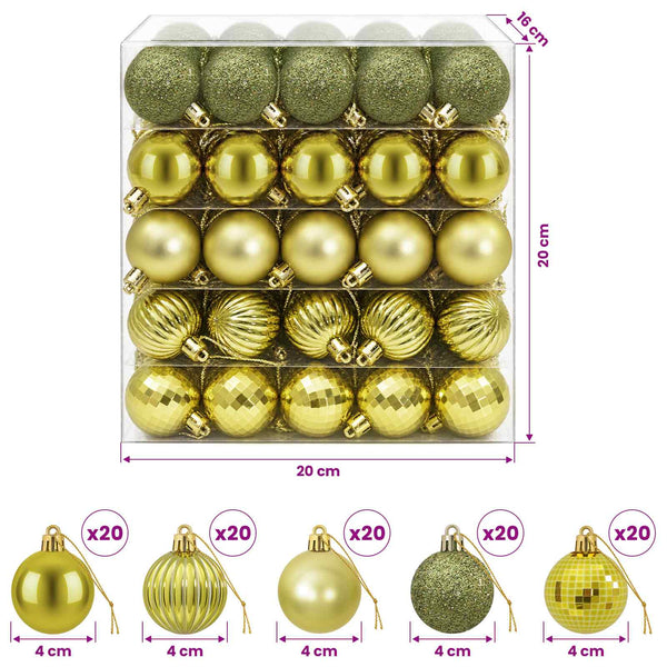 Joulupallosetti 100 kpl Vaalean vihreä 4 cm Polystyreeni