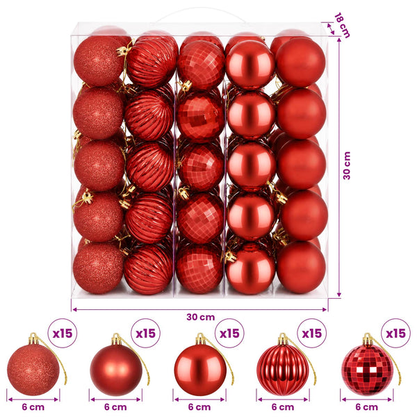 Joulupallosetti 75 kpl Punainen 6 cm Polystyreeni