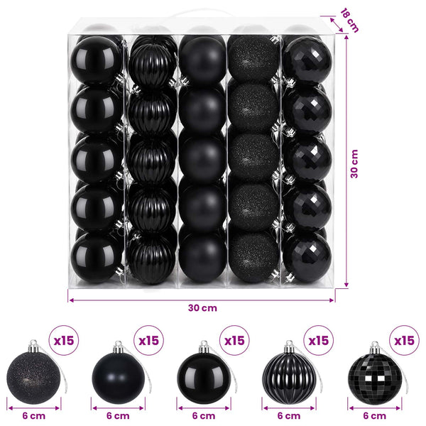 Joulupallosetti 75 kpl Musta 6 cm Polystyreeni