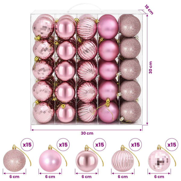 Joulupallosetti 75 kpl Vaaleanpunainen 6 cm Polystyreeni