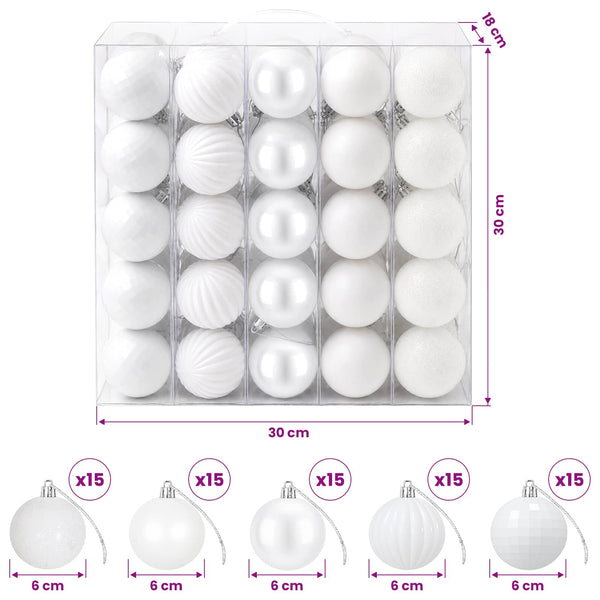Joulupallosetti 75 kpl valkoinen 6 cm Polystyreeni